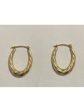 Jacmel Jewelry - 14k JCM - Engraved Womens Gold Oval Hoop Earrings! M387